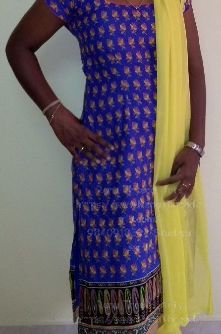 Wide and deep neck and petal sleeve with piping work self-stitched by Fashion designing course student Anupriya’s perfect outfit.