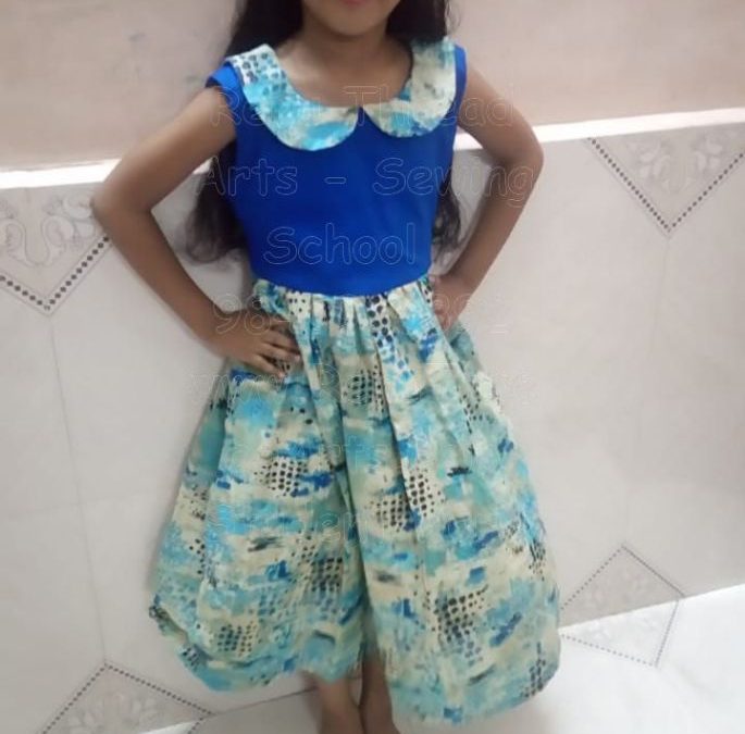 Fashion designing class Weekend batch student Suvipriya’s beginner achivement Peter pan collar waist frock for her daughter neat and perfect outfit