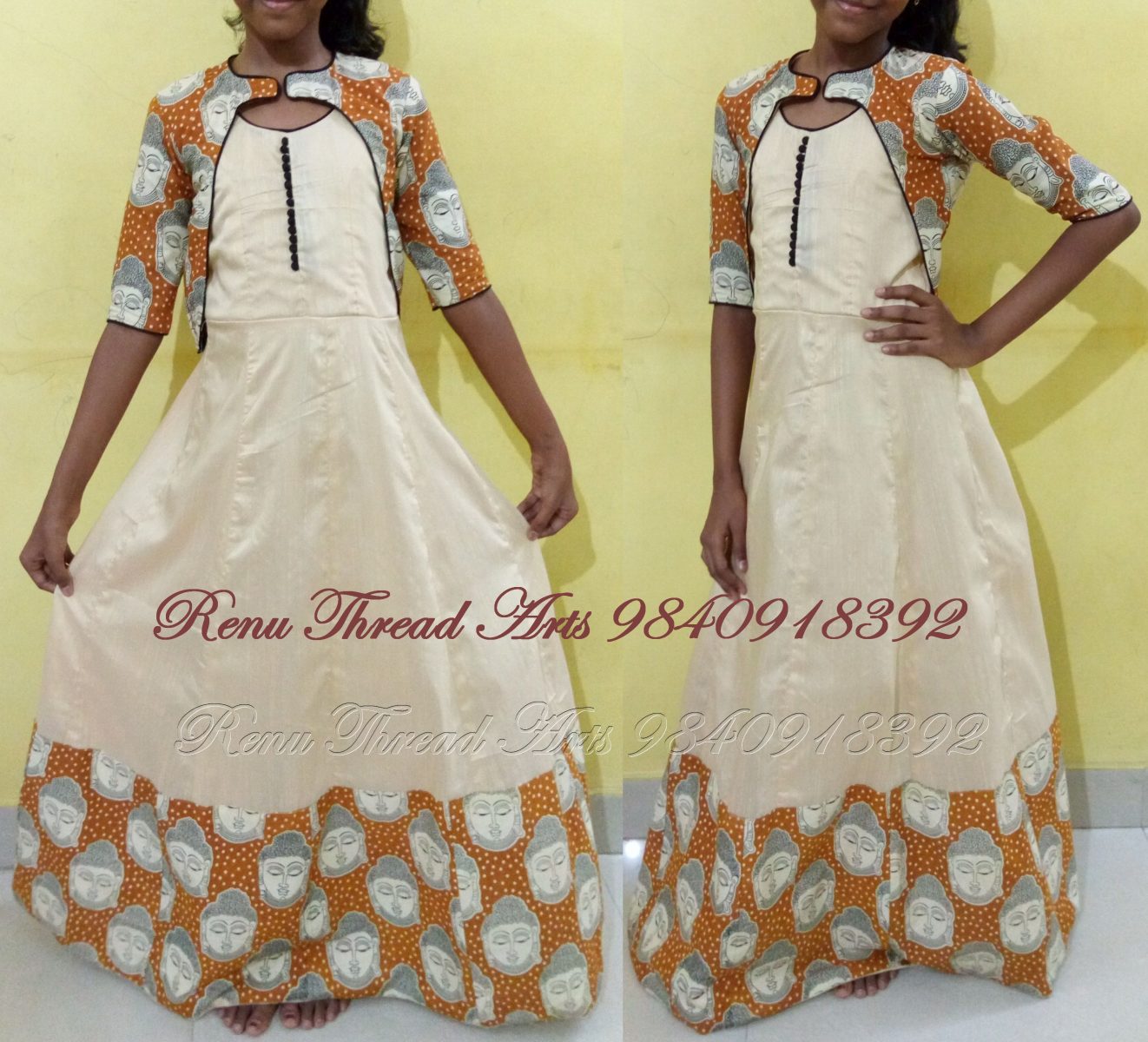 Waist coat with panelled A-line long gown.