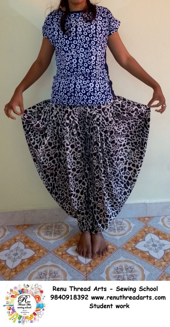 Dhoti Pant self-stitched by Fashion designing class student, Superb work, perfect outfit, keep it up. 👏👏👏👍